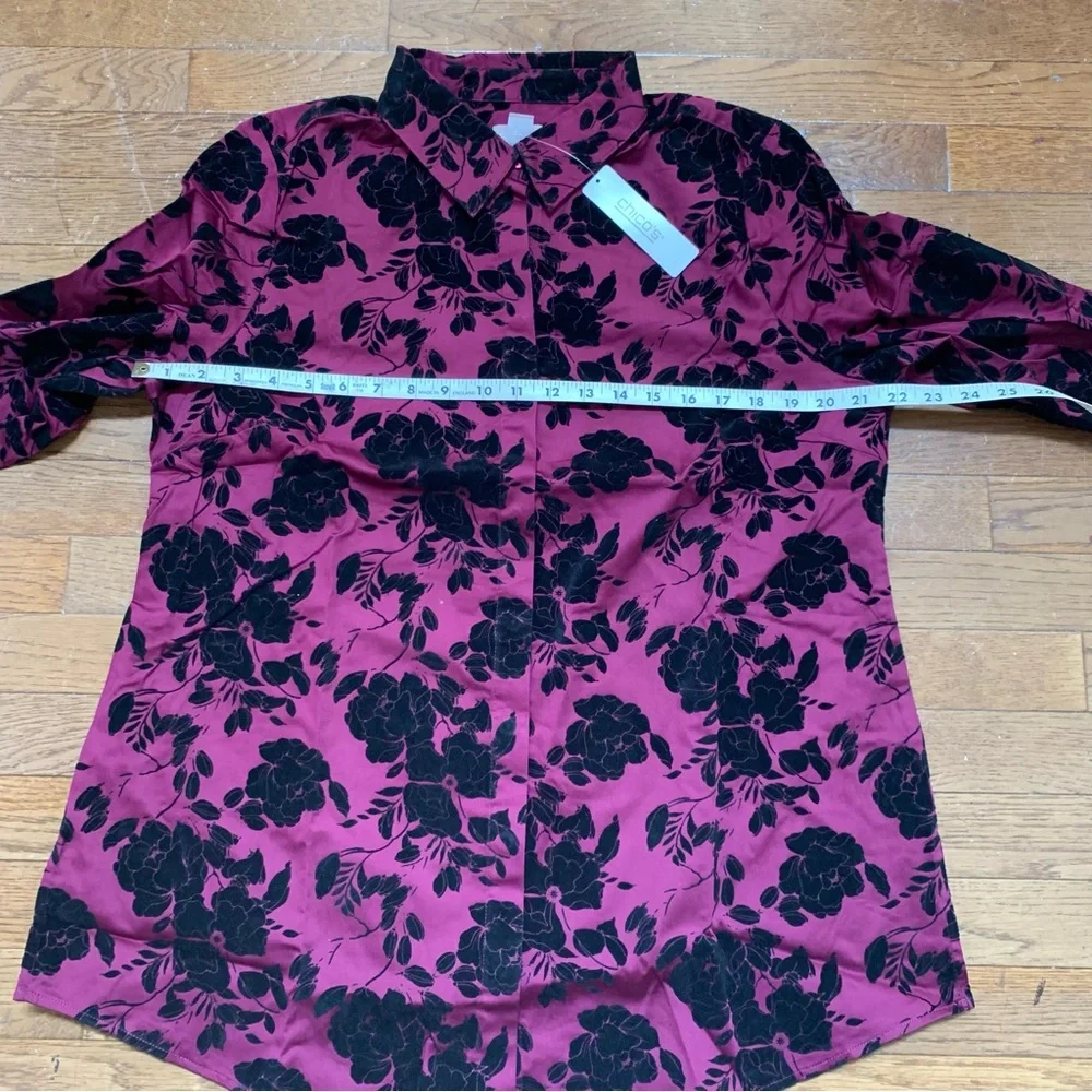 Contemporary Floral Flocked Button-Down Tunic - Size - Large - Monrovia - Picture 7 of 12